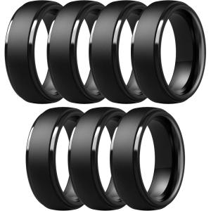 imageThunderFit Silicone Rings for Men  7 Rings  4 Rings  1 Ring Step Edge Rubber Wedding Bands 10mm Wide  25mm ThickPack C 7 Black Rings