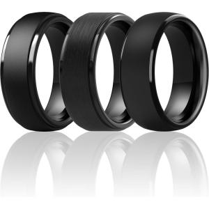 imageThunderFit Silicone Rings for Men  7 Rings  4 Rings  1 Ring Step Edge Rubber Wedding Bands 10mm Wide  25mm ThickPack D Black Matte Trio