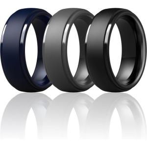 imageThunderFit Silicone Rings for Men  7 Rings  4 Rings  1 Ring Step Edge Rubber Wedding Bands 10mm Wide  25mm ThickPack I Dark Blue B  Grey B  Black