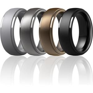 imageThunderFit Silicone Rings for Men  7 Rings  4 Rings  1 Ring Step Edge Rubber Wedding Bands 10mm Wide  25mm ThickPack M Black  Men Bronze  Gunmetal  Grey