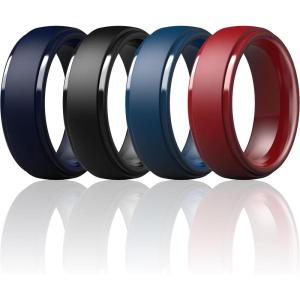 imageThunderFit Silicone Rings for Men  7 Rings  4 Rings  1 Ring Step Edge Rubber Wedding Bands 10mm Wide  25mm ThickPack P Black  Navy Blue  Dark Red  Dark Blue