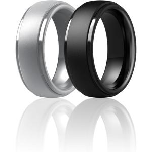 imageThunderFit Silicone Rings for Men  7 Rings  4 Rings  1 Ring Step Edge Rubber Wedding Bands 10mm Wide  25mm ThickPack R Black  Silver B