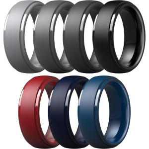 imageThunderFit Silicone Rings for Men  7 Rings  4 Rings  1 Ring Step Edge Rubber Wedding Bands 10mm Wide  25mm ThickPack U Grey  Dark Grey  Very Dark Grey  Black  Navy Blue  Dark Red  Dark Blue