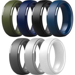imageThunderFit Silicone Rings for Men  7 Rings  4 Rings  1 Ring Step Edge Rubber Wedding Bands 10mm Wide  25mm ThickPack V Dark Grey  Light Grey  White  Black  Dark Teal  Dark Blue  Dark Olive Green