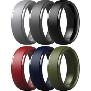 imageThunderFit Silicone Rings for Men  7 Rings  4 Rings  1 Ring Step Edge Rubber Wedding Bands 10mm Wide  25mm ThickPack W Grey A  Grey B  Black  Dark Red A  Dark Blue B  Olive Green