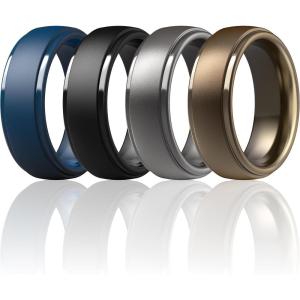 imageThunderFit Silicone Rings for Men  7 Rings  4 Rings  1 Ring Step Edge Rubber Wedding Bands 10mm Wide  25mm ThickPack X Dark Blue  Black  Brass  Men Bronze
