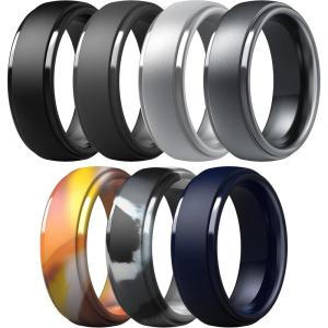 imageThunderFit Silicone Rings for Men  7 Rings  4 Rings  1 Ring Step Edge Rubber Wedding Bands 10mm Wide  25mm ThickPack ZA Black  Very Dark Grey  Dark Blue  Black Gray Camo  Camo Sand  Dark Metal  Silver