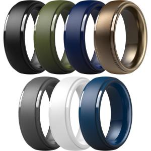 imageThunderFit Silicone Rings for Men  7 Rings  4 Rings  1 Ring Step Edge Rubber Wedding Bands 10mm Wide  25mm ThickPack ZC White  Grey A  Black  Bronze B  Dark Blue A  Olive Green  Dark Blue D