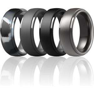 imageThunderFit Silicone Rings for Men  7 Rings  4 Rings  1 Ring Step Edge Rubber Wedding Bands 10mm Wide  25mm ThickPack ZD Black  Grey B  Gunmetal C  Grey Camo