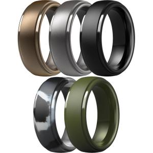 imageThunderFit Silicone Rings for Men  7 Rings  4 Rings  1 Ring Step Edge Rubber Wedding Bands 10mm Wide  25mm ThickPack ZE Black  Gunmetal C  Grey Camo  Olive Green  Men Bronze
