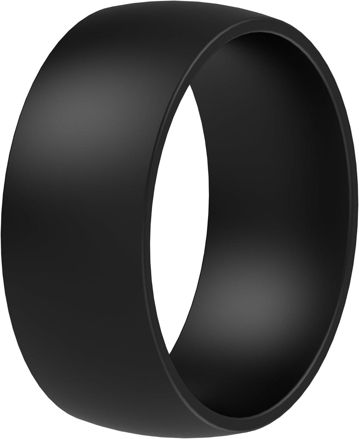 imageThunderFit Silicone Rings for Him and Her Rubber Engagement Bands Unisex 17mm Thick Minimalist Rubber Engagement RingsPack A Black