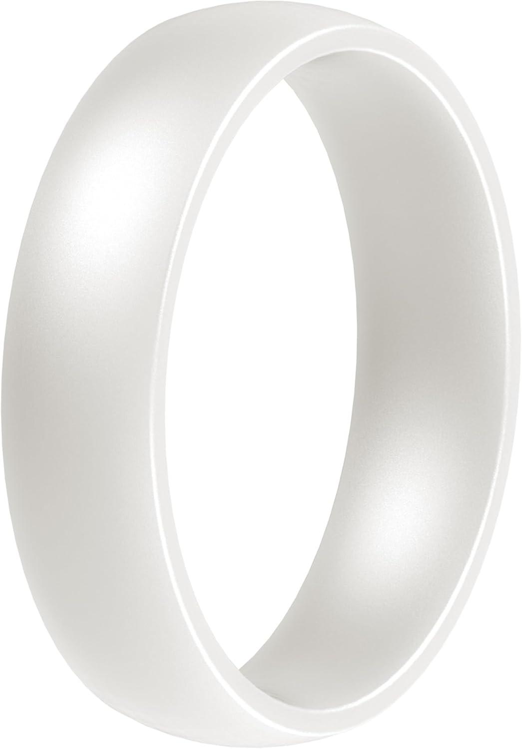 imageThunderFit Silicone Rings for Him and Her Rubber Engagement Bands Unisex 17mm Thick Minimalist Rubber Engagement RingsPack E Pearl White