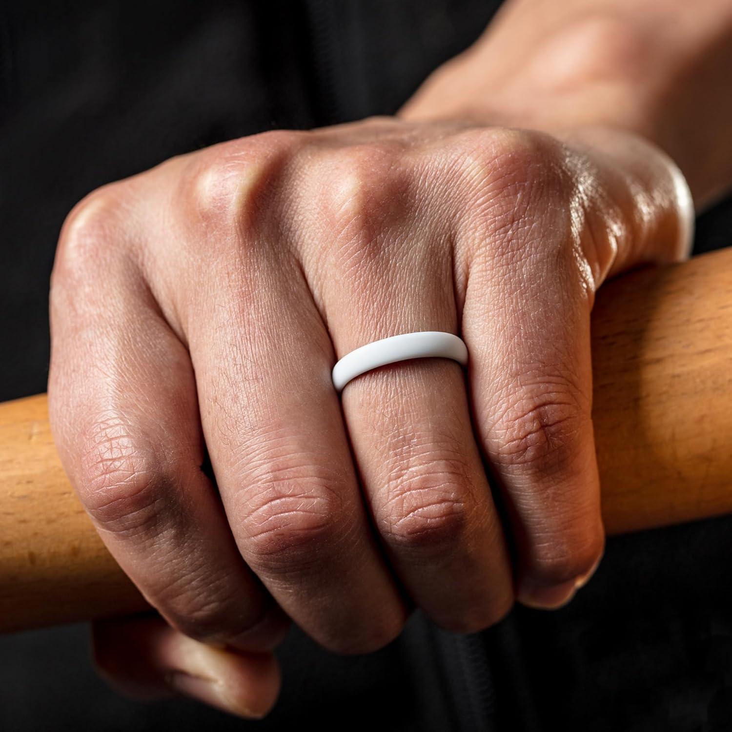 imageThunderFit Silicone Rings for Him and Her Rubber Wedding Engagement Bands Unisex 2mm Thick in 4mm ampamp 8mm Widths Variety Multipack 147Pack A WhiteBlack