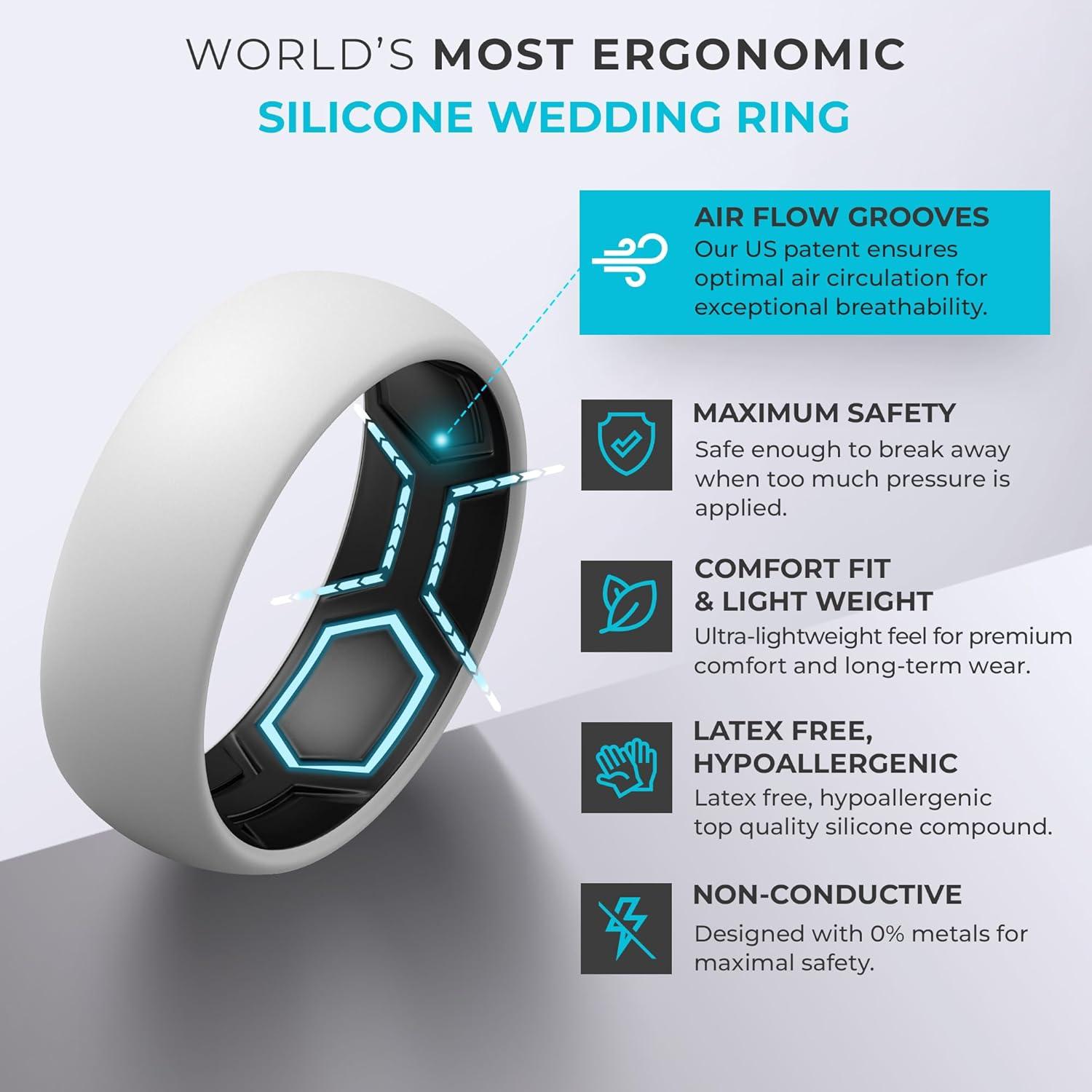 imageThunderFit Silicone Rings for Him and Her Rubber Wedding Engagement Bands Unisex 2mm Thick in 4mm ampamp 8mm Widths Variety Multipack 147Pack A WhiteBlack