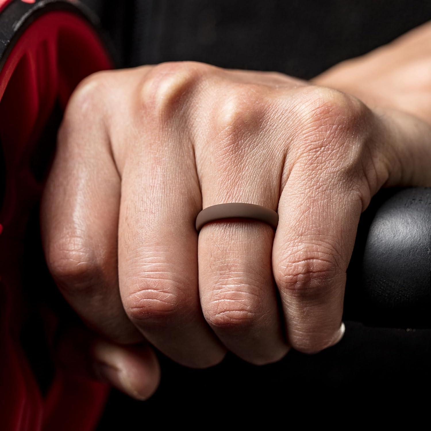 imageThunderFit Silicone Rings for Him and Her Rubber Wedding Engagement Bands Unisex 2mm Thick in 4mm ampamp 8mm Widths Variety Multipack 147Pack B Brown BBlack