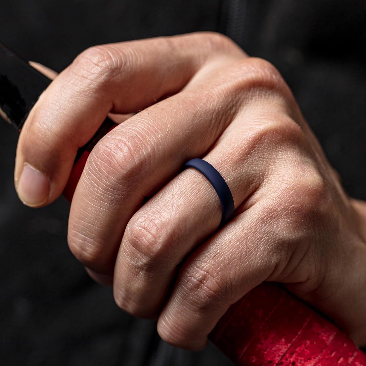 imageThunderFit Silicone Rings for Him and Her Rubber Wedding Engagement Bands Unisex 2mm Thick in 4mm ampamp 8mm Widths Variety Multipack 147Pack C Dark Blue ABlack