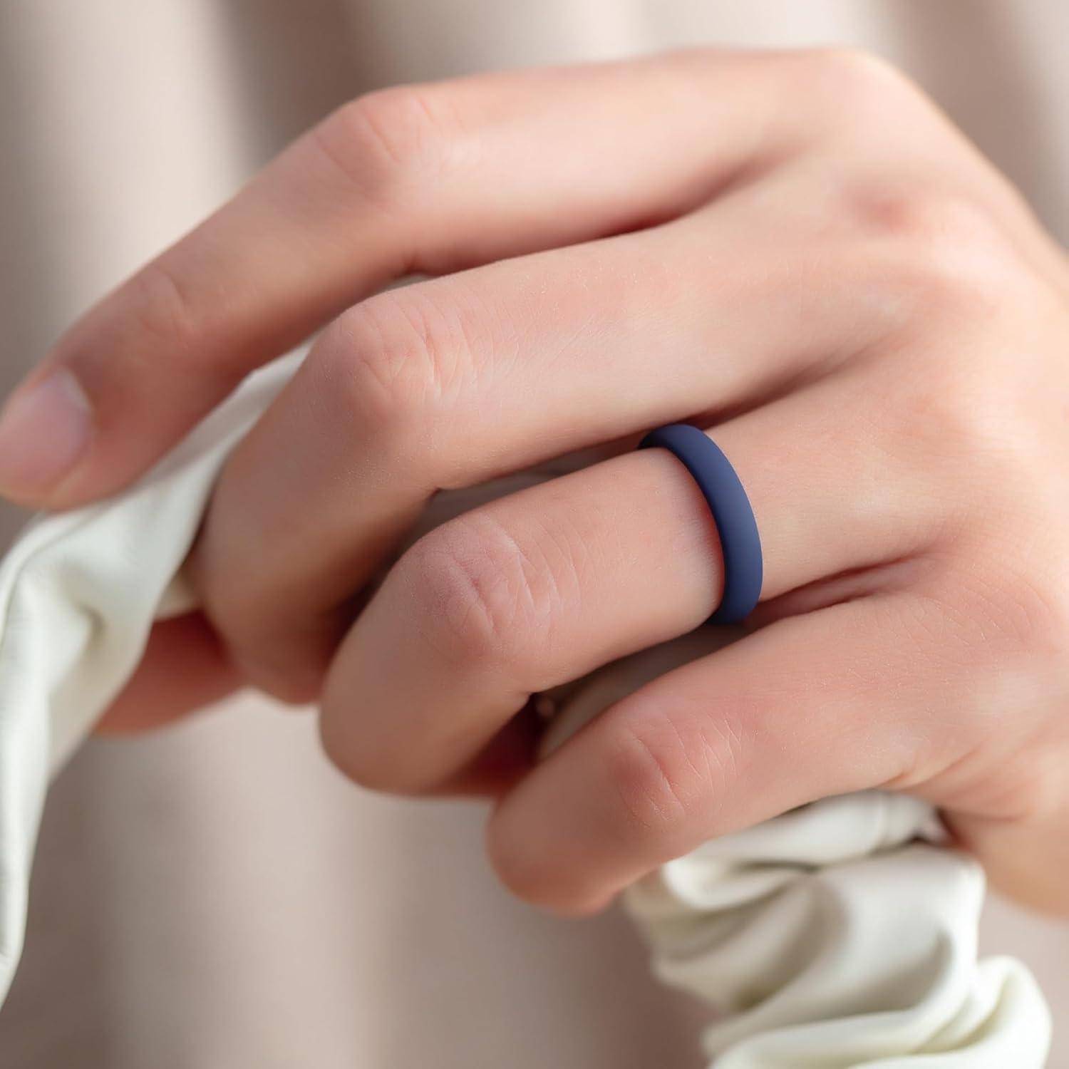 imageThunderFit Silicone Rings for Him and Her Rubber Wedding Engagement Bands Unisex 2mm Thick in 4mm ampamp 8mm Widths Variety Multipack 147Pack C Dark Blue ABlack