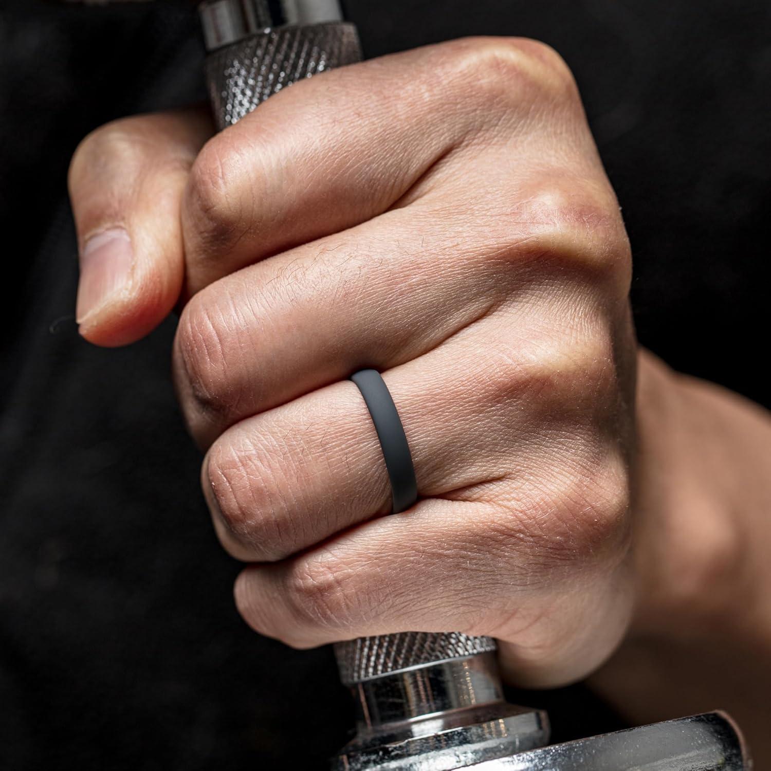 imageThunderFit Silicone Rings for Him and Her Rubber Wedding Engagement Bands Unisex 2mm Thick in 4mm ampamp 8mm Widths Variety Multipack 147Pack D Grey BBlack