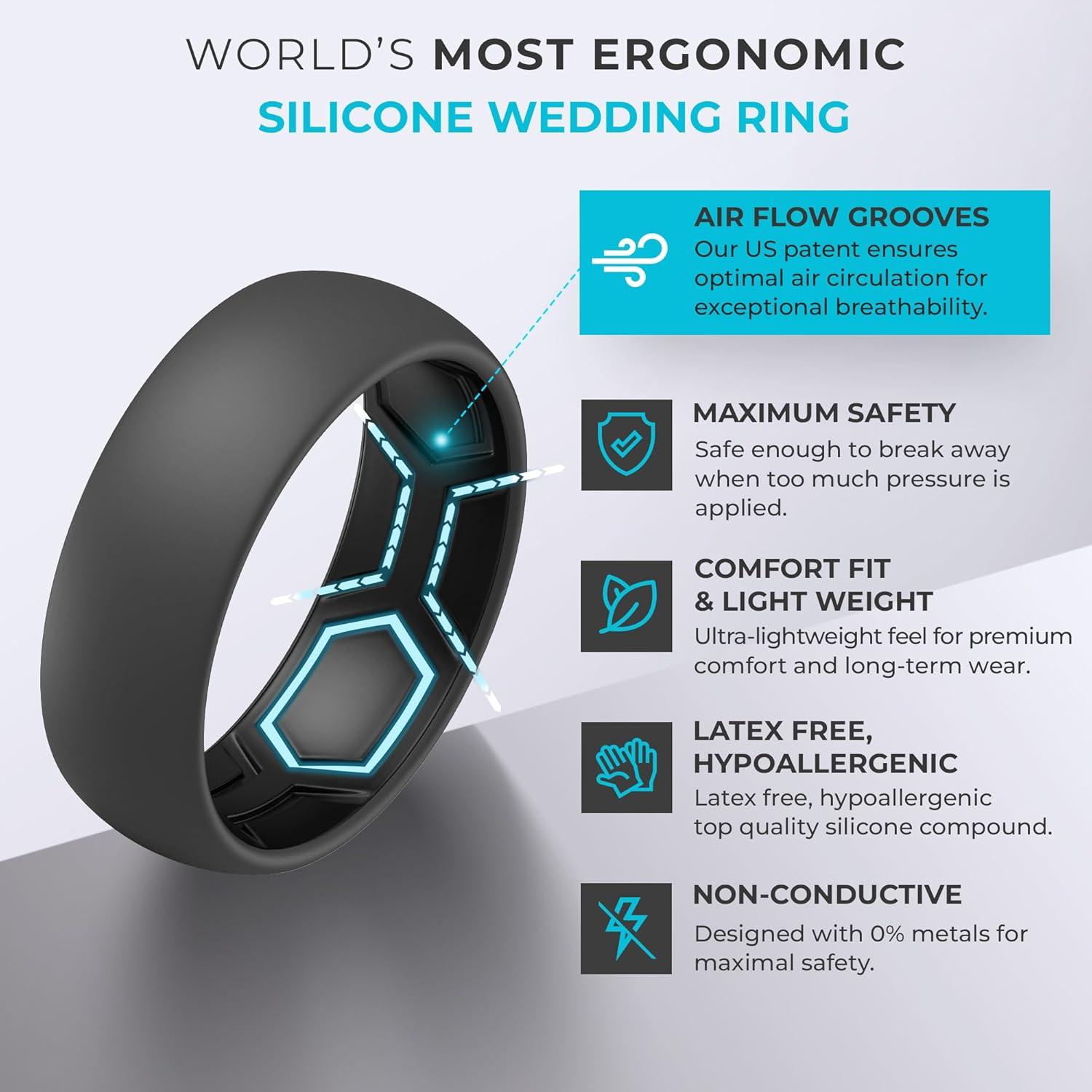 imageThunderFit Silicone Rings for Him and Her Rubber Wedding Engagement Bands Unisex 2mm Thick in 4mm ampamp 8mm Widths Variety Multipack 147Pack D Grey BBlack