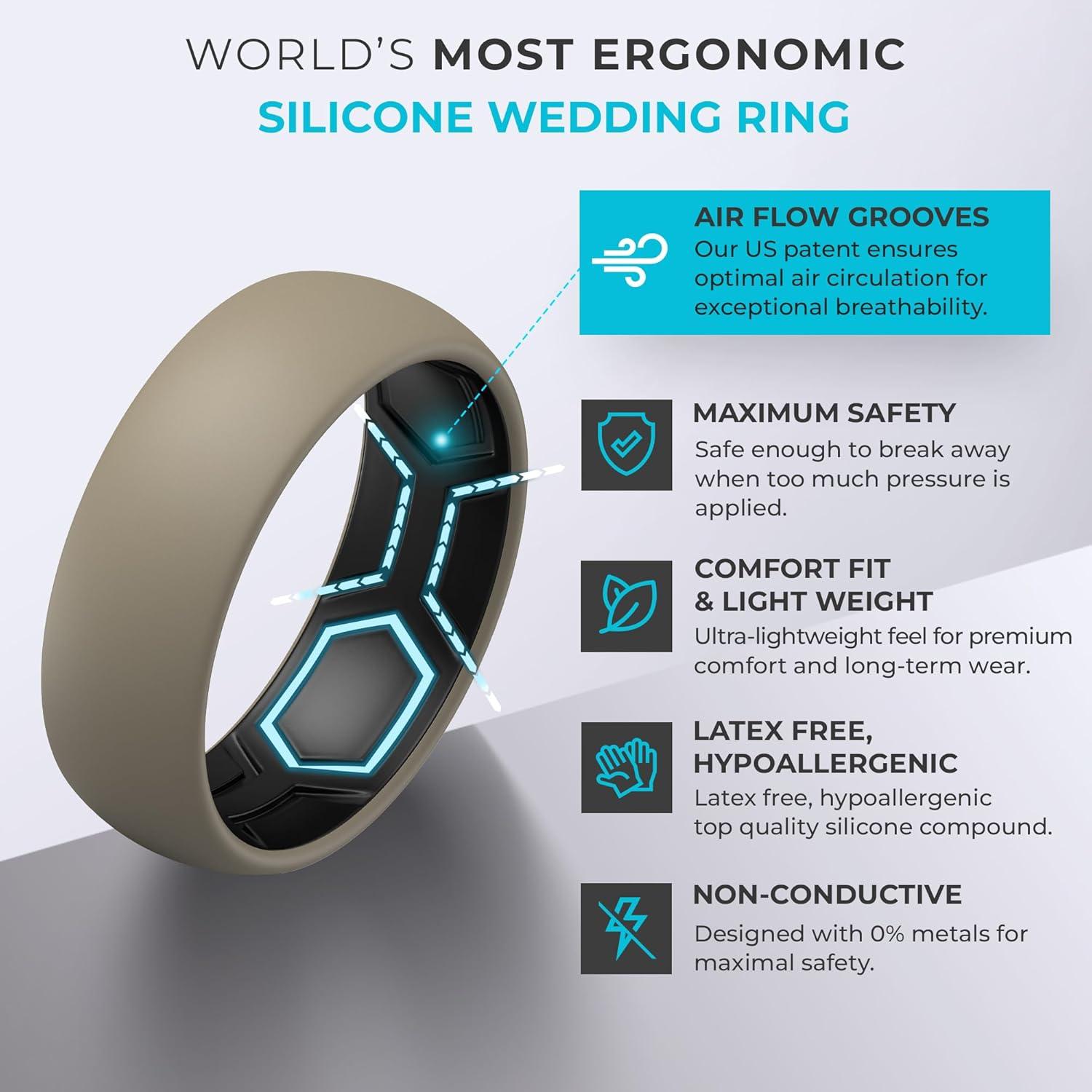 imageThunderFit Silicone Rings for Him and Her Rubber Wedding Engagement Bands Unisex 2mm Thick in 4mm ampamp 8mm Widths Variety Multipack 147Pack E Light Coffee EBlack