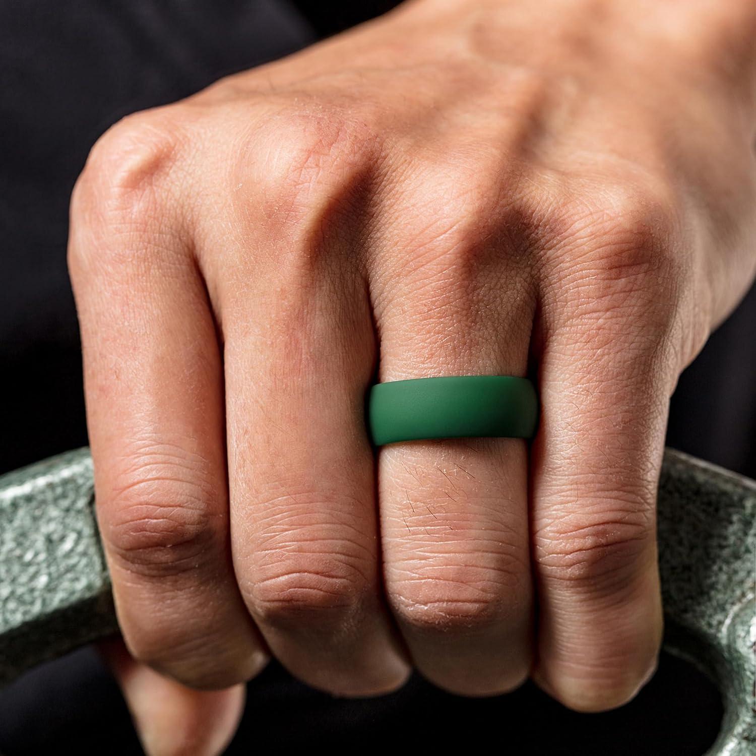 imageThunderFit Silicone Rings for Him and Her Rubber Wedding Engagement Bands Unisex 2mm Thick in 4mm ampamp 8mm Widths Variety Multipack 147Pack F Deep GreenBlack
