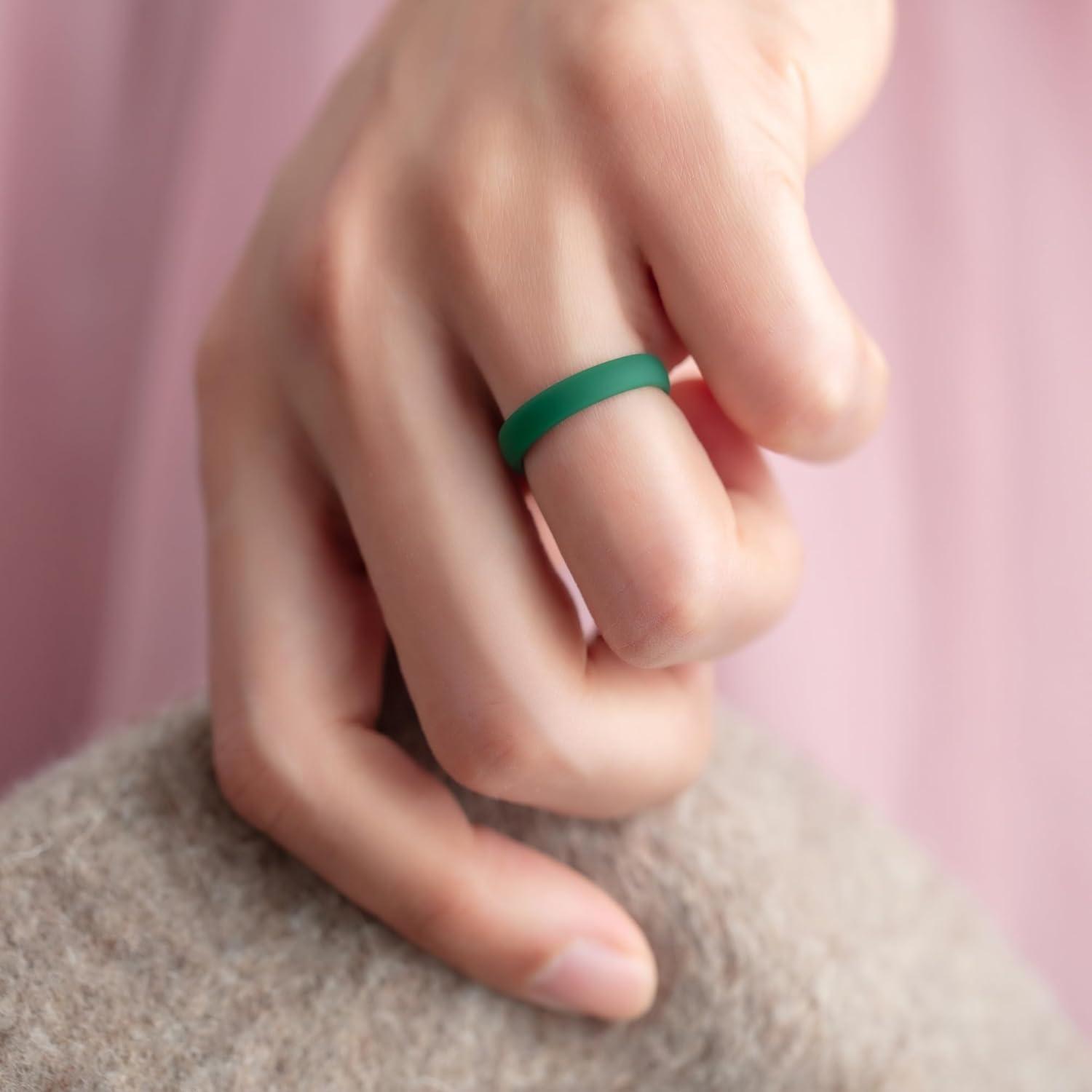 imageThunderFit Silicone Rings for Him and Her Rubber Wedding Engagement Bands Unisex 2mm Thick in 4mm ampamp 8mm Widths Variety Multipack 147Pack F Deep GreenBlack