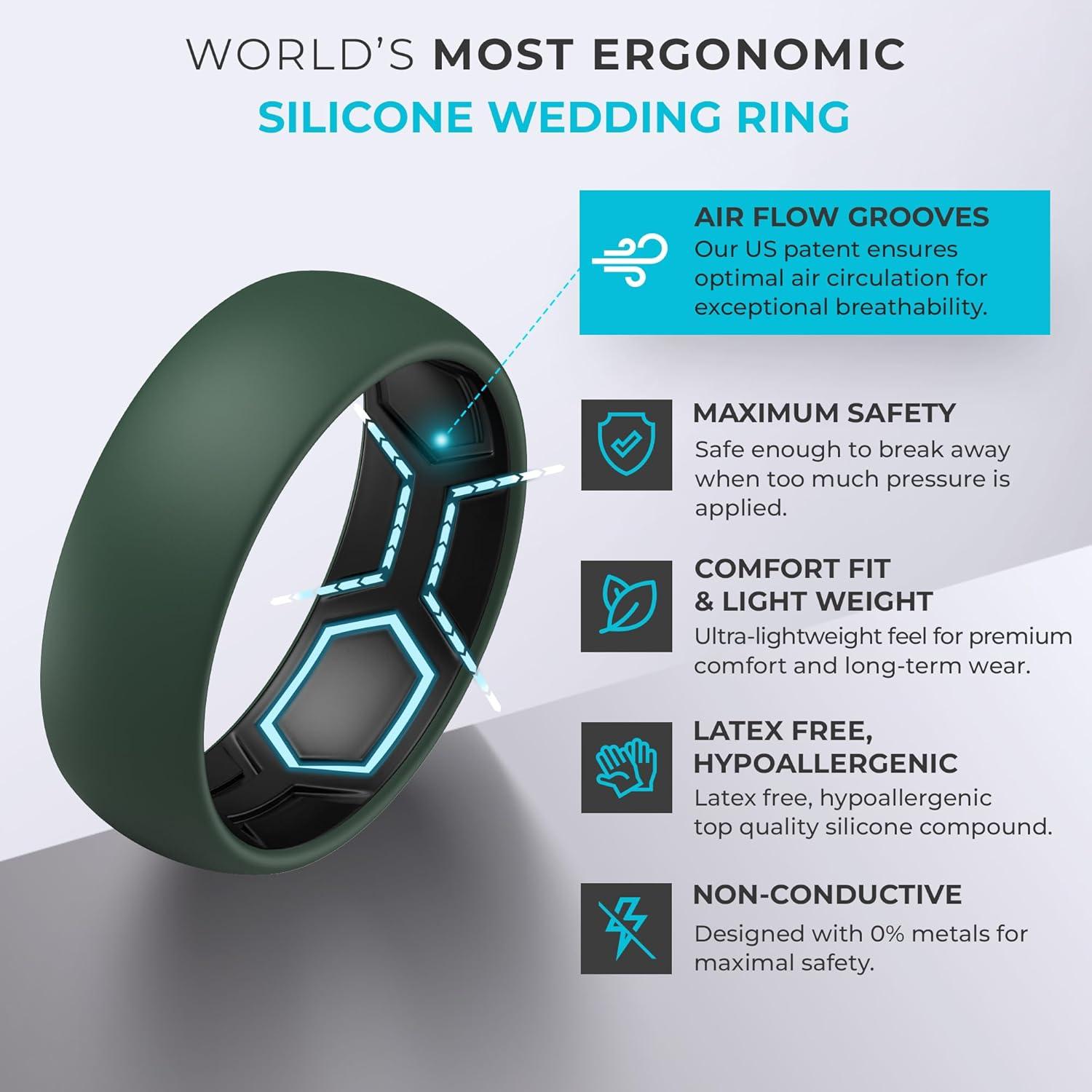 imageThunderFit Silicone Rings for Him and Her Rubber Wedding Engagement Bands Unisex 2mm Thick in 4mm ampamp 8mm Widths Variety Multipack 147Pack F Deep GreenBlack