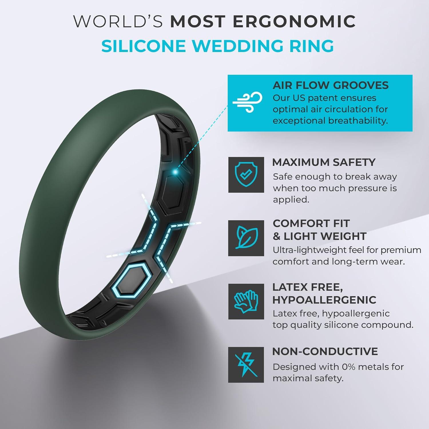 imageThunderFit Silicone Rings for Him and Her Rubber Wedding Engagement Bands Unisex 2mm Thick in 4mm ampamp 8mm Widths Variety Multipack 147Pack F Deep GreenBlack