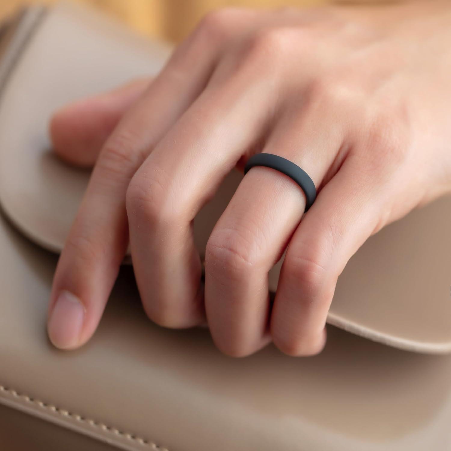 imageThunderFit Silicone Rings for Him and Her Rubber Wedding Engagement Bands Unisex 2mm Thick in 4mm ampamp 8mm Widths Variety Multipack 147Pack G All Black