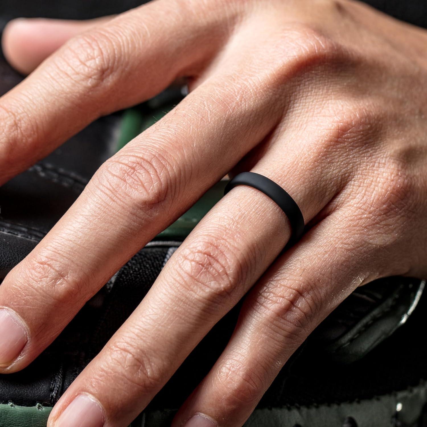 imageThunderFit Silicone Rings for Him and Her Rubber Wedding Engagement Bands Unisex 2mm Thick in 4mm ampamp 8mm Widths Variety Multipack 147Pack G All Black