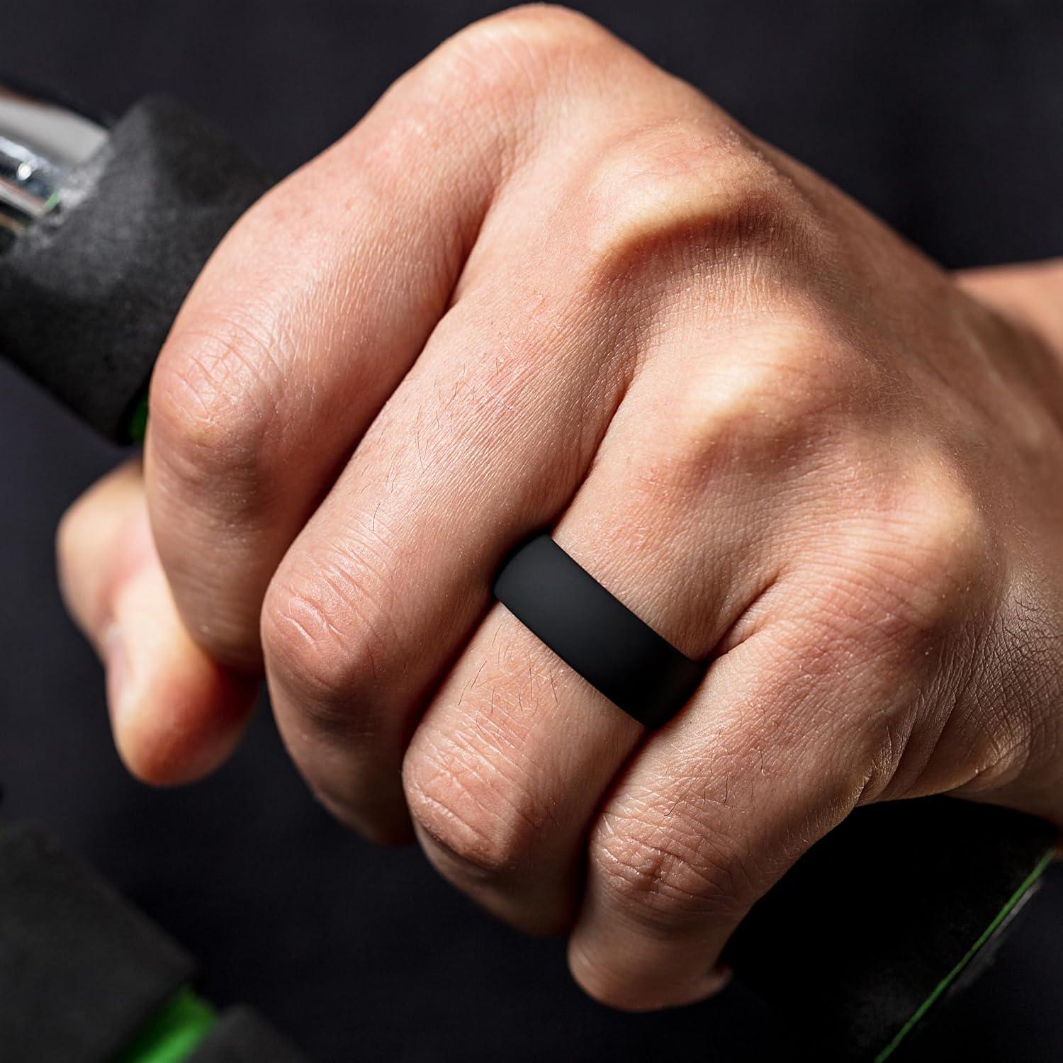 imageThunderFit Silicone Rings for Him and Her Rubber Wedding Engagement Bands Unisex 2mm Thick in 4mm ampamp 8mm Widths Variety Multipack 147Pack G All Black