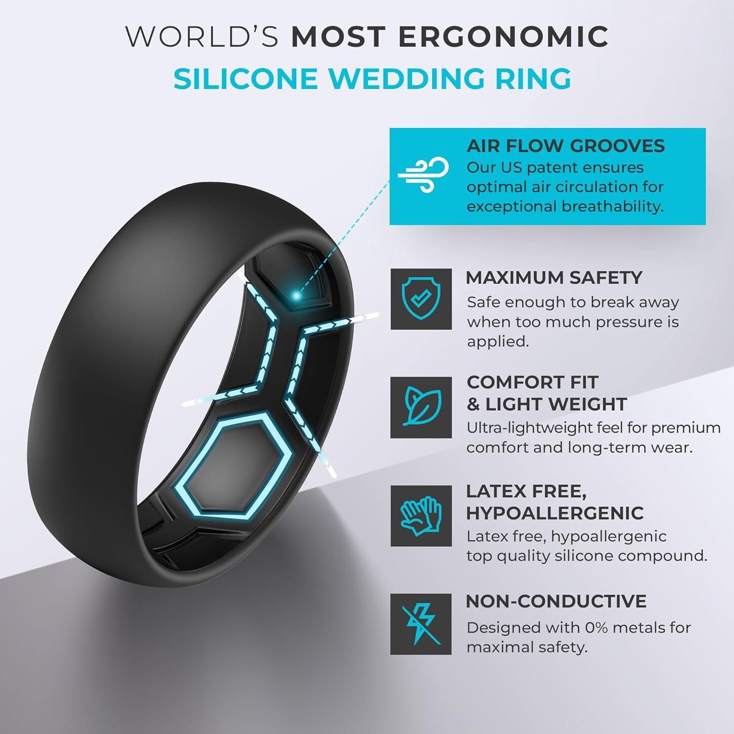 imageThunderFit Silicone Rings for Him and Her Rubber Wedding Engagement Bands Unisex 2mm Thick in 4mm ampamp 8mm Widths Variety Multipack 147Pack G All Black