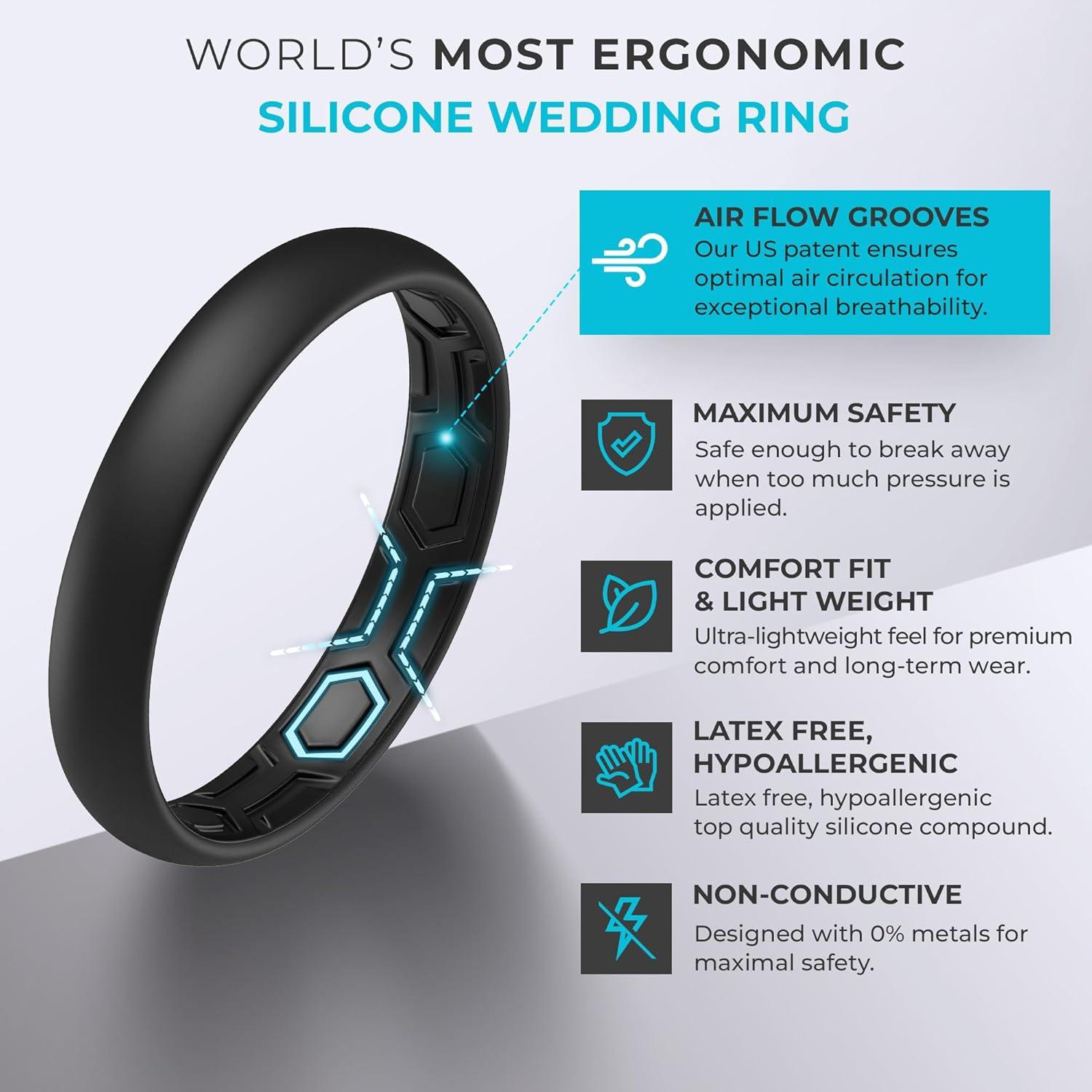 imageThunderFit Silicone Rings for Him and Her Rubber Wedding Engagement Bands Unisex 2mm Thick in 4mm ampamp 8mm Widths Variety Multipack 147Pack G All Black