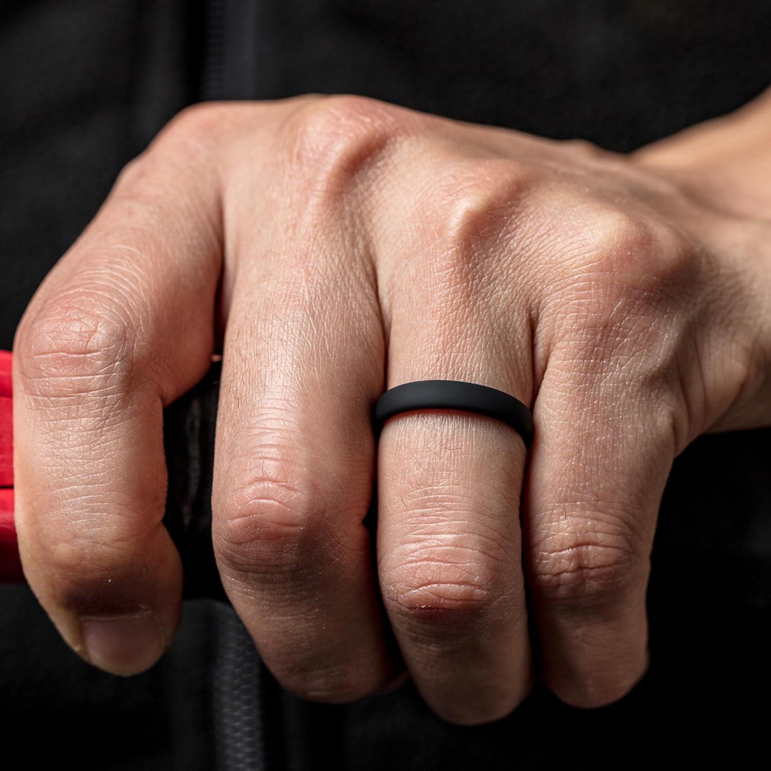 imageThunderFit Silicone Rings for Him and Her Rubber Wedding Engagement Bands Unisex 2mm Thick in 4mm ampamp 8mm Widths Variety Multipack 147Pack H BlackRed D