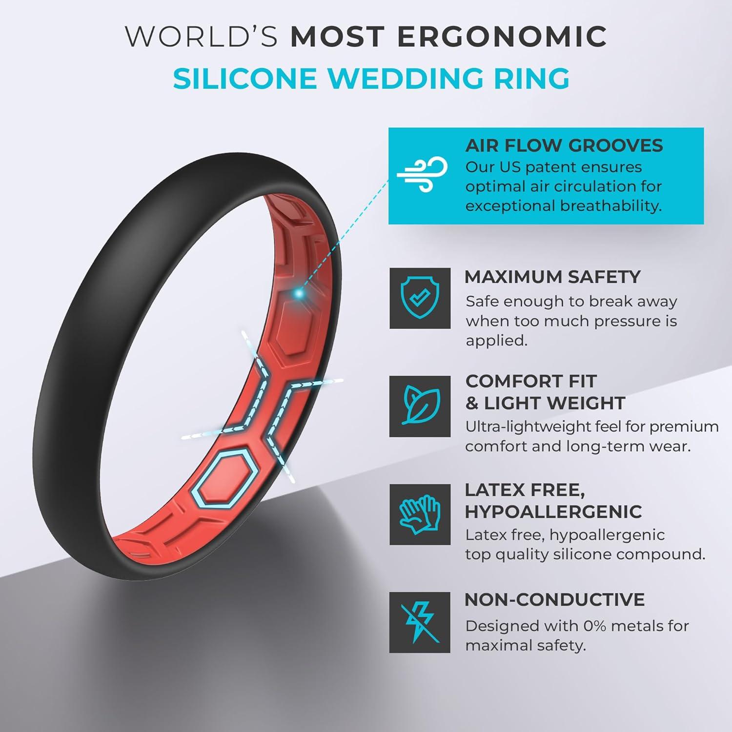 imageThunderFit Silicone Rings for Him and Her Rubber Wedding Engagement Bands Unisex 2mm Thick in 4mm ampamp 8mm Widths Variety Multipack 147Pack H BlackRed D