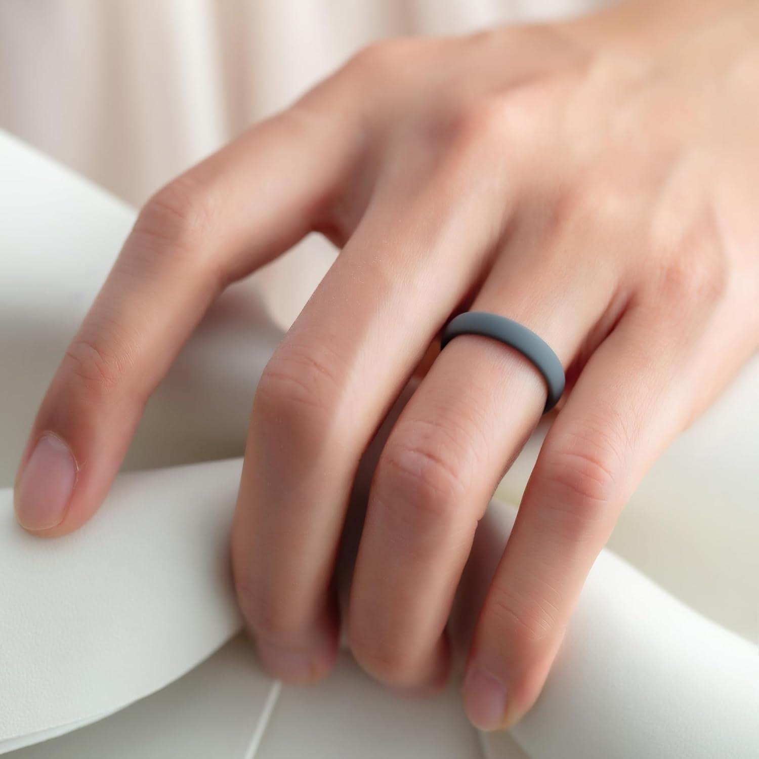 imageThunderFit Silicone Rings for Him and Her Rubber Wedding Engagement Bands Unisex 2mm Thick in 4mm ampamp 8mm Widths Variety Multipack 147Pack I Grey BSky Blue E