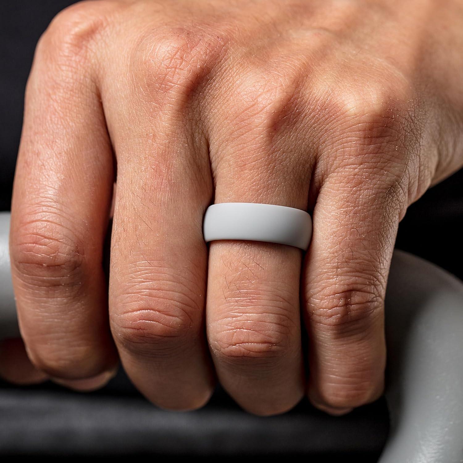 imageThunderFit Silicone Rings for Him and Her Rubber Wedding Engagement Bands Unisex 2mm Thick in 4mm ampamp 8mm Widths Variety Multipack 147Pack L Light Grey COrange E