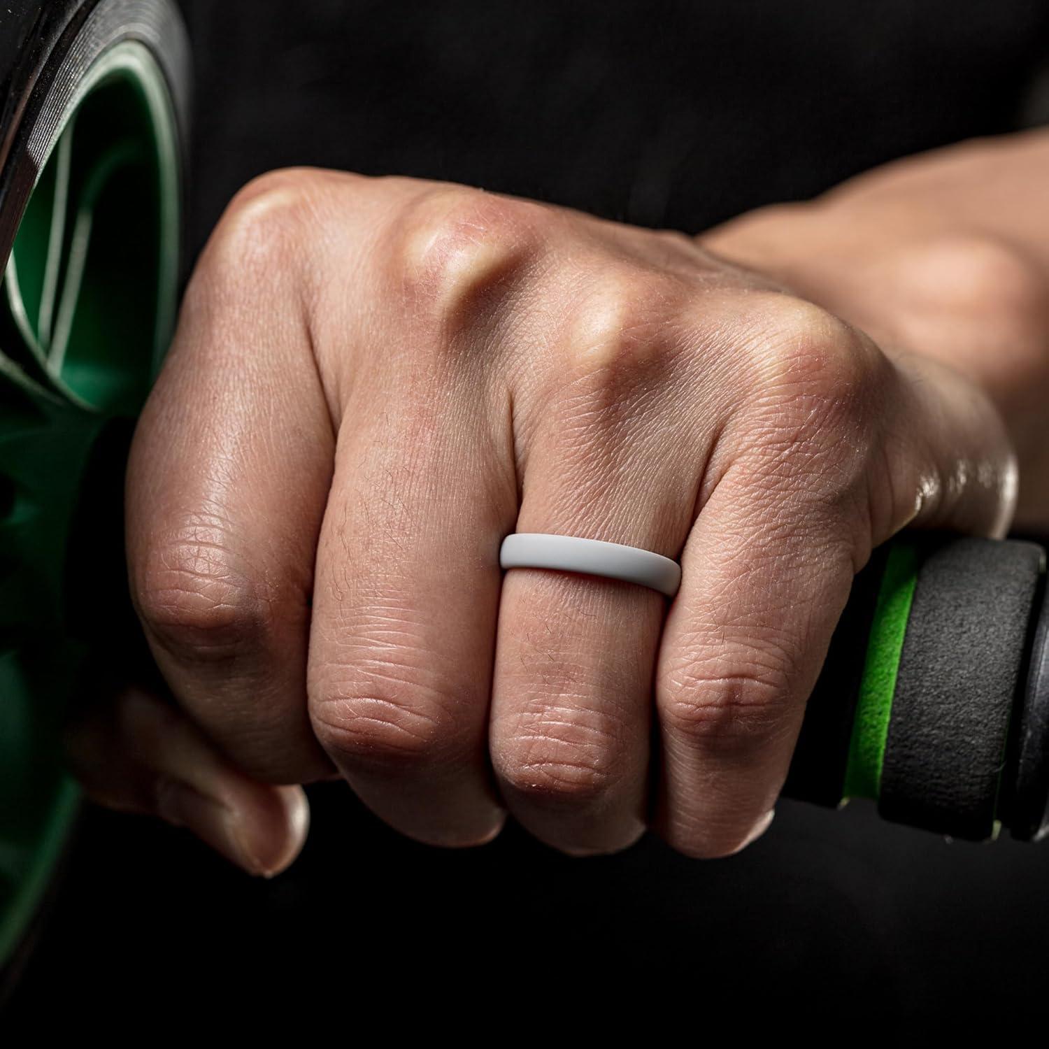 imageThunderFit Silicone Rings for Him and Her Rubber Wedding Engagement Bands Unisex 2mm Thick in 4mm ampamp 8mm Widths Variety Multipack 147Pack L Light Grey COrange E