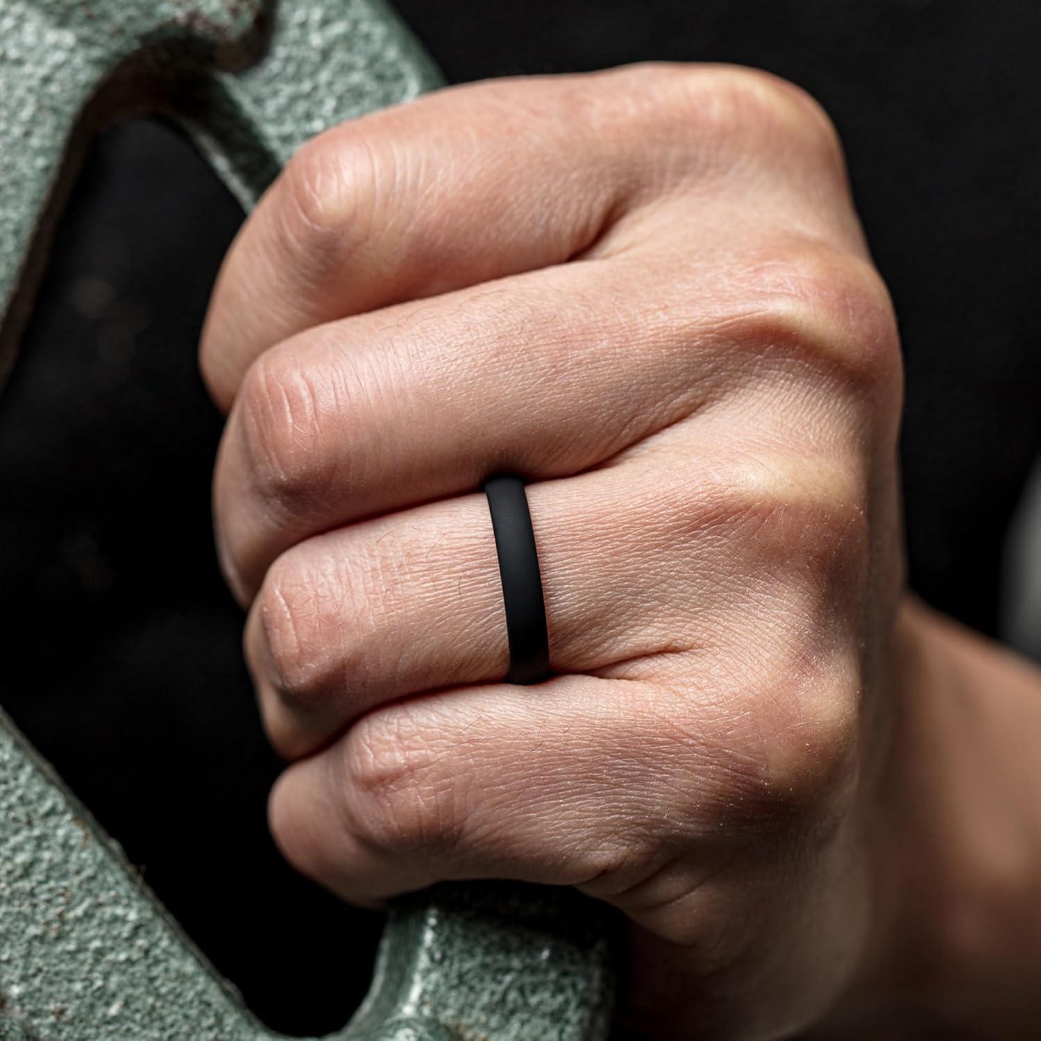 imageThunderFit Silicone Rings for Him and Her Rubber Wedding Engagement Bands Unisex 2mm Thick in 4mm ampamp 8mm Widths Variety Multipack 147Pack M BlackOrange E