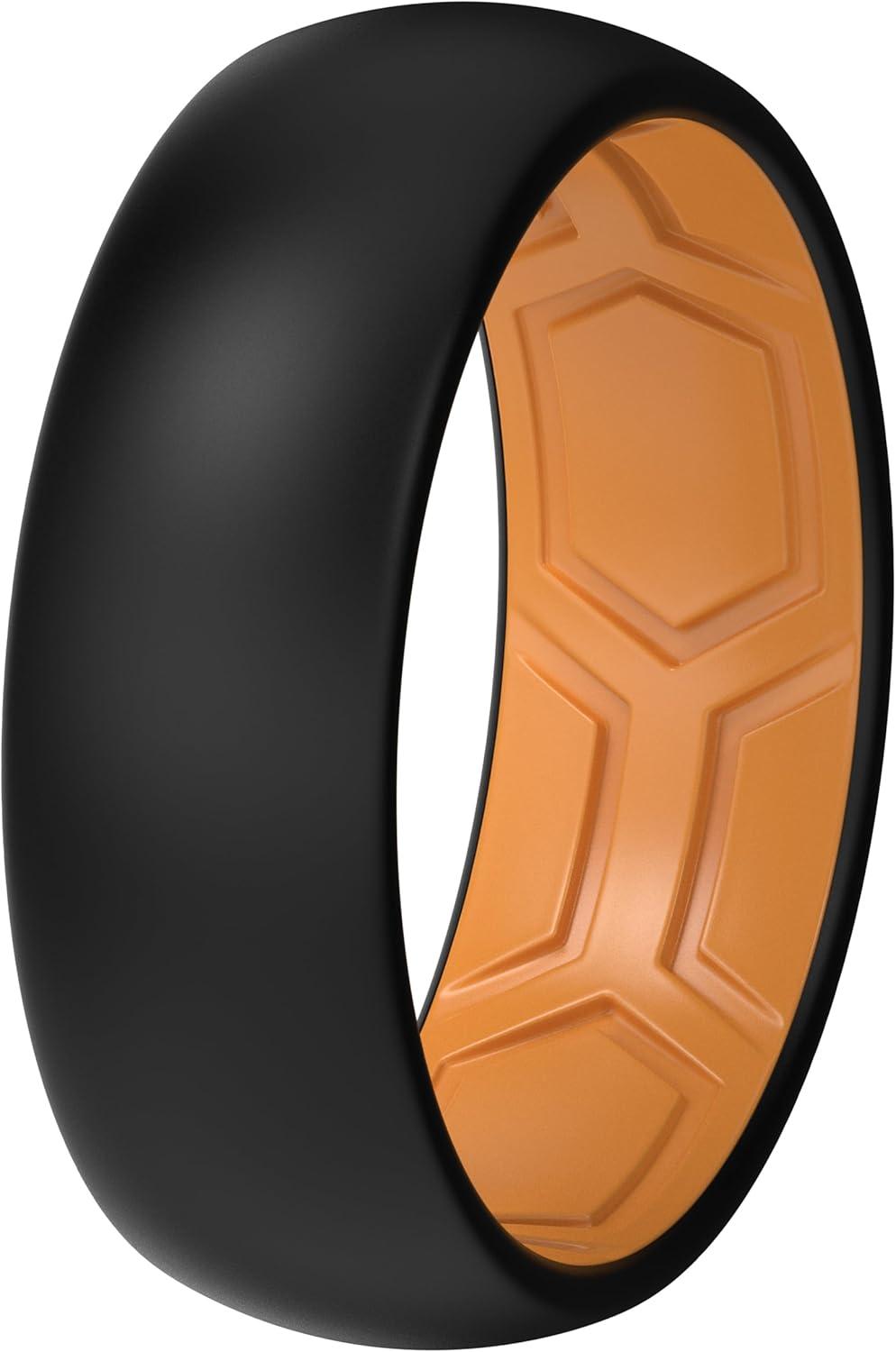 imageThunderFit Silicone Rings for Him and Her Rubber Wedding Engagement Bands Unisex 2mm Thick in 4mm ampamp 8mm Widths Variety Multipack 147Pack M BlackOrange E