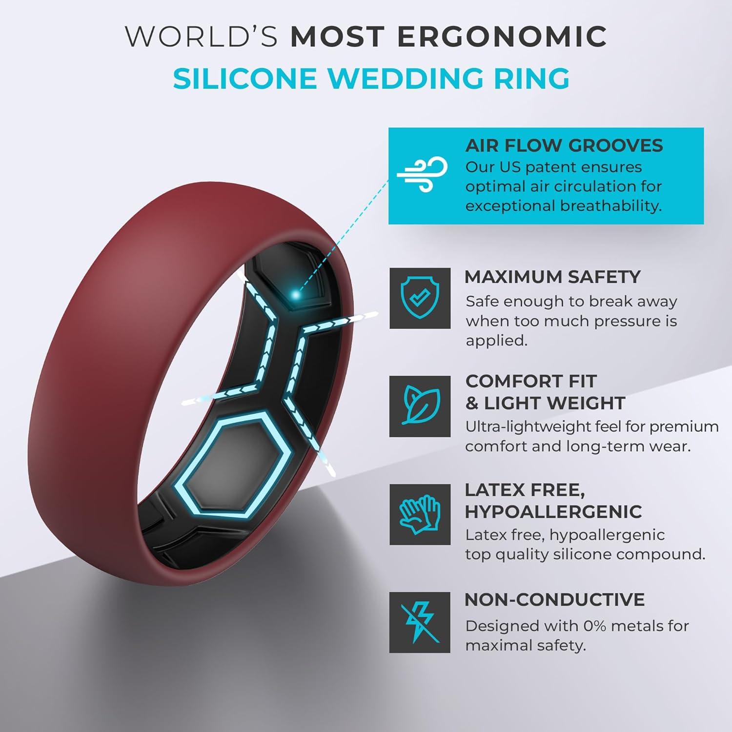 imageThunderFit Silicone Rings for Him and Her Rubber Wedding Engagement Bands Unisex 2mm Thick in 4mm ampamp 8mm Widths Variety Multipack 147Pack N BurgundyBlack