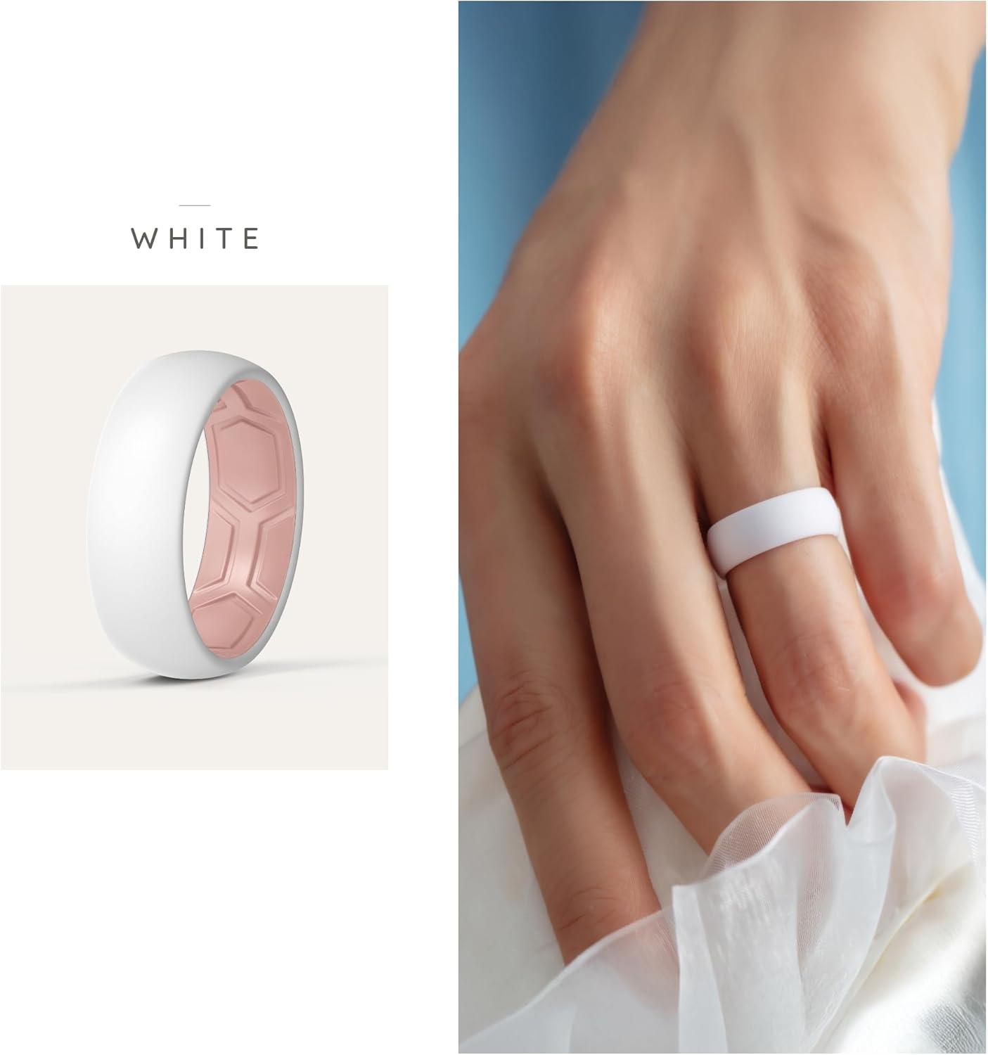 imageThunderFit Silicone Rings for Him and Her Rubber Wedding Engagement Bands Unisex 2mm Thick in 4mm ampamp 8mm Widths Variety Multipack 147Pack P White  Dusty Rose