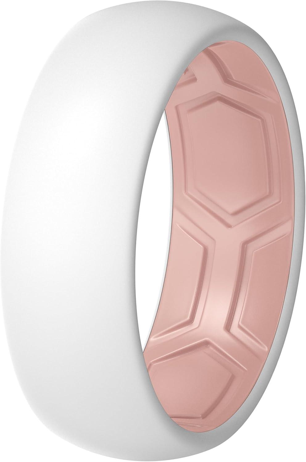 imageThunderFit Silicone Rings for Him and Her Rubber Wedding Engagement Bands Unisex 2mm Thick in 4mm ampamp 8mm Widths Variety Multipack 147Pack P White  Dusty Rose