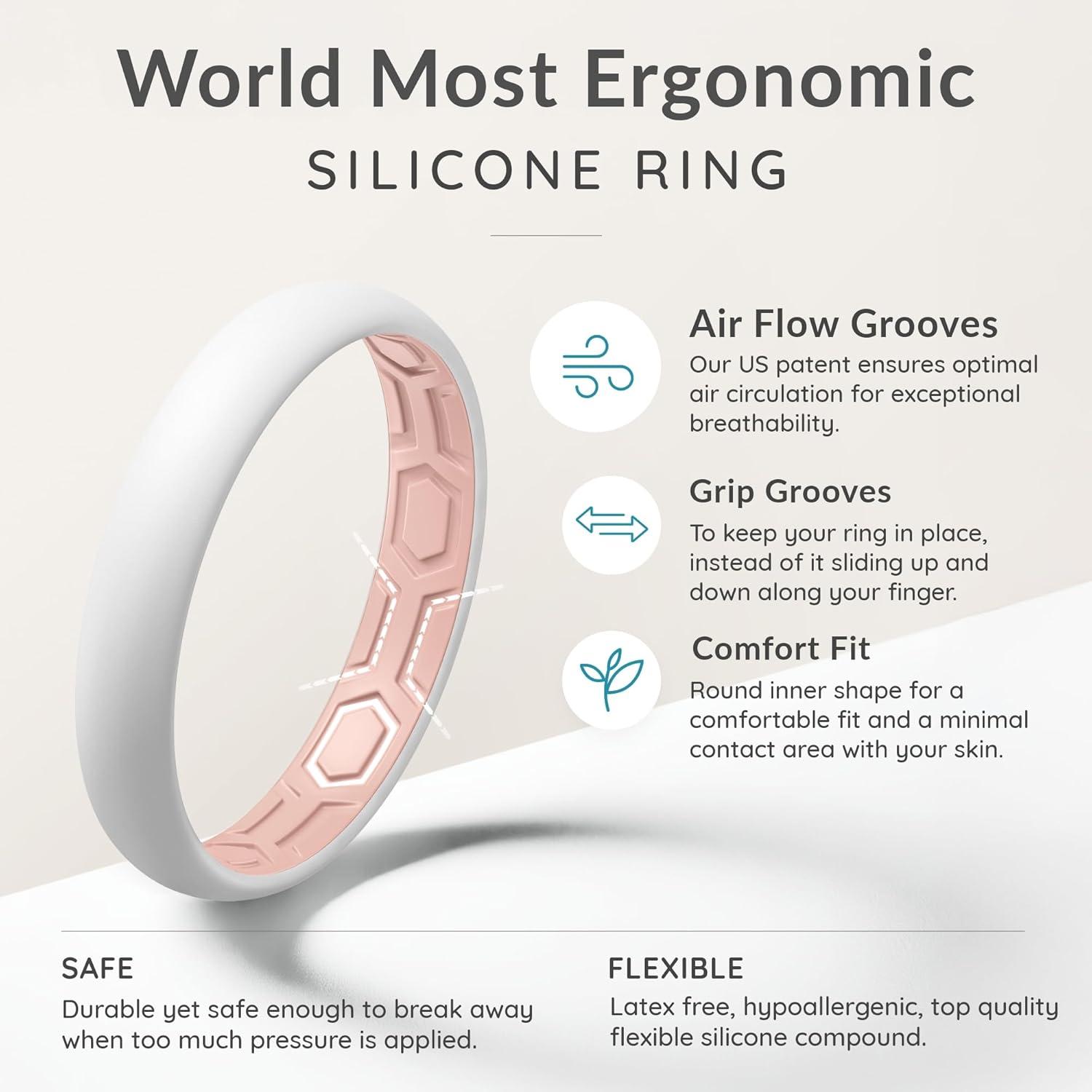 imageThunderFit Silicone Rings for Him and Her Rubber Wedding Engagement Bands Unisex 2mm Thick in 4mm ampamp 8mm Widths Variety Multipack 147Pack P White  Dusty Rose