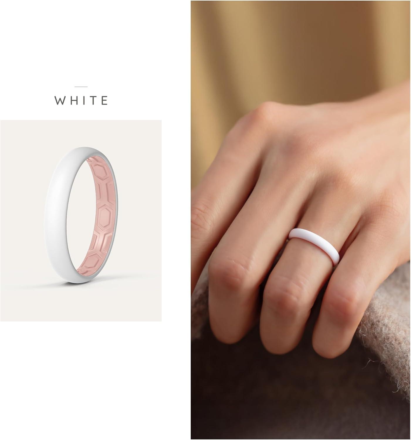 imageThunderFit Silicone Rings for Him and Her Rubber Wedding Engagement Bands Unisex 2mm Thick in 4mm ampamp 8mm Widths Variety Multipack 147Pack P White  Dusty Rose