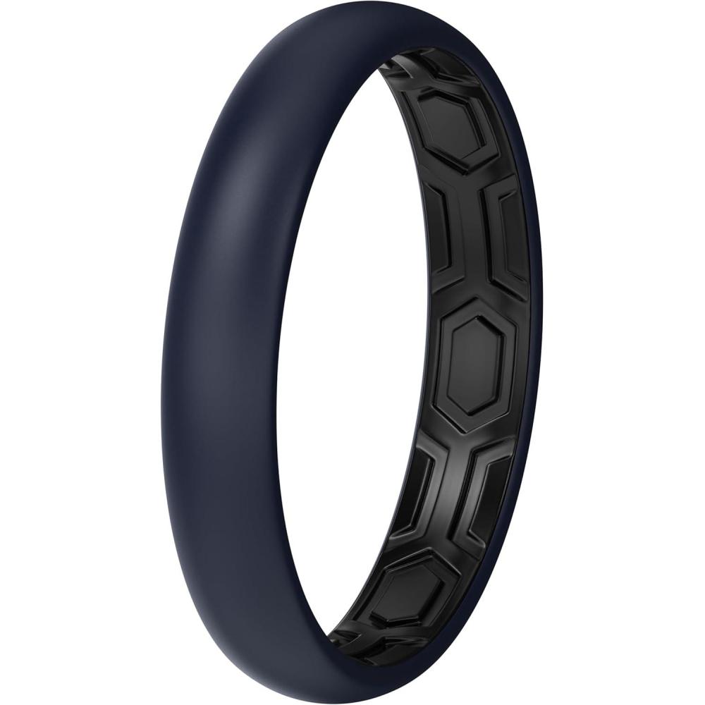 imageThunderFit Silicone Rings for Him and Her Rubber Wedding Engagement Bands Unisex 2mm Thick in 4mm ampamp 8mm Widths Variety Multipack 147Pack C Dark Blue ABlack