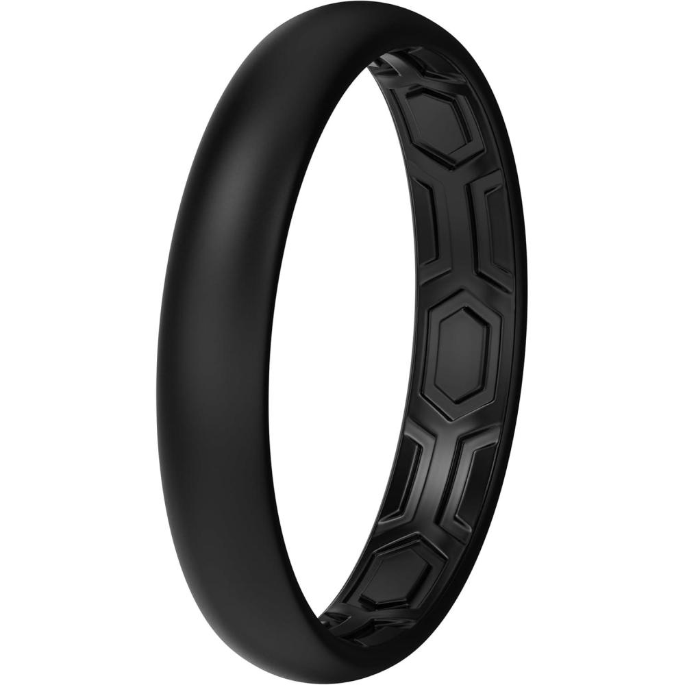 imageThunderFit Silicone Rings for Him and Her Rubber Wedding Engagement Bands Unisex 2mm Thick in 4mm ampamp 8mm Widths Variety Multipack 147Pack G All Black