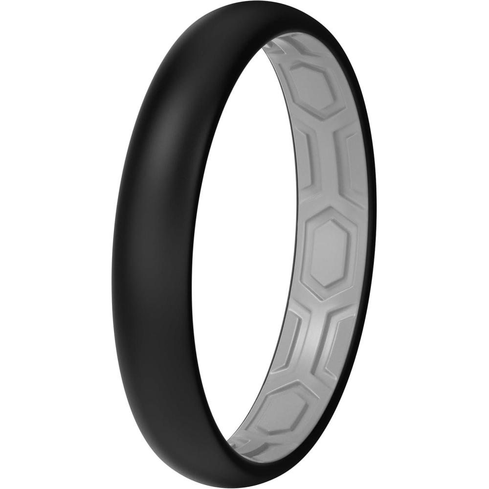 imageThunderFit Silicone Rings for Him and Her Rubber Wedding Engagement Bands Unisex 2mm Thick in 4mm ampamp 8mm Widths Variety Multipack 147Pack J Light Grey CBlack
