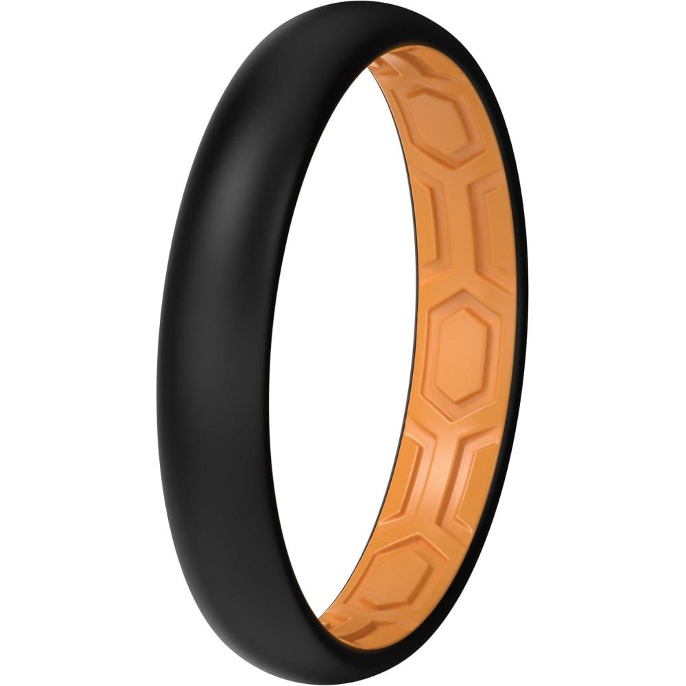 imageThunderFit Silicone Rings for Him and Her Rubber Wedding Engagement Bands Unisex 2mm Thick in 4mm ampamp 8mm Widths Variety Multipack 147Pack M BlackOrange E