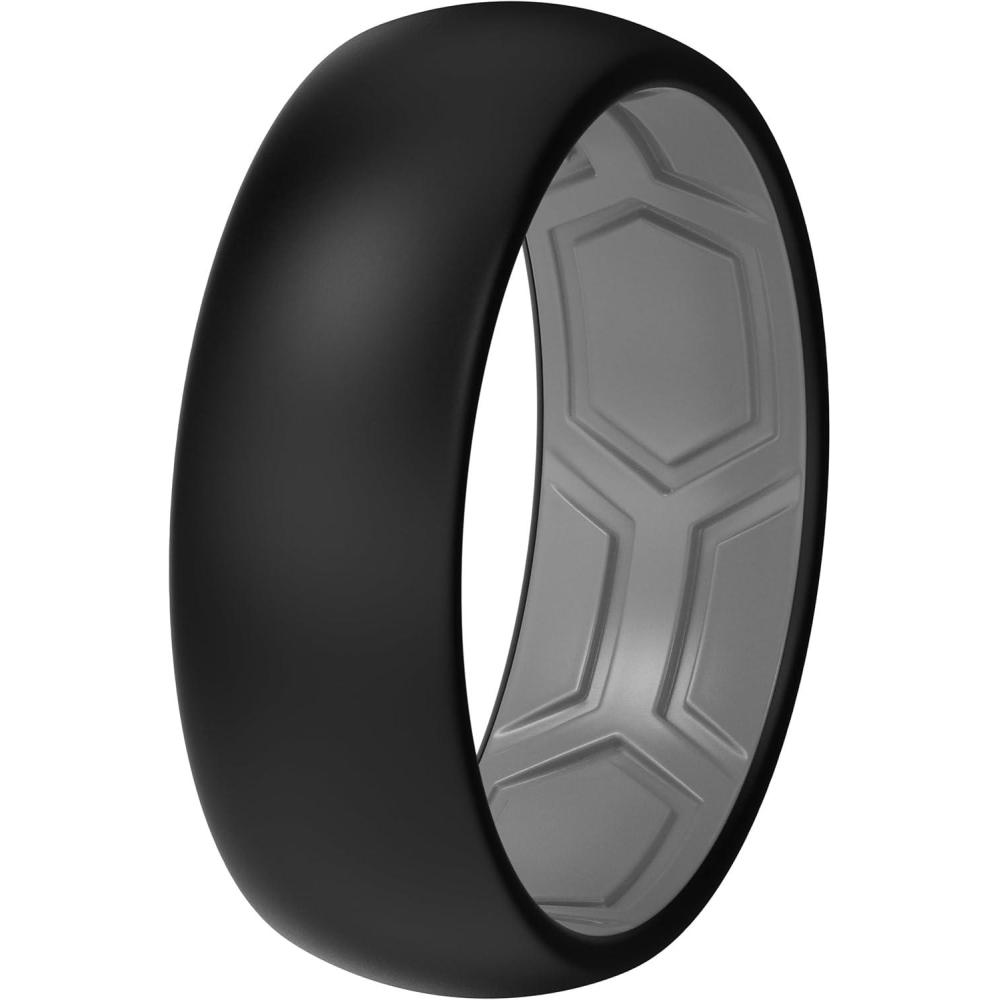 imageThunderFit Silicone Rings for Him and Her Rubber Wedding Engagement Bands Unisex 2mm Thick in 4mm ampamp 8mm Widths Variety Multipack 147Pack O BlackGrey